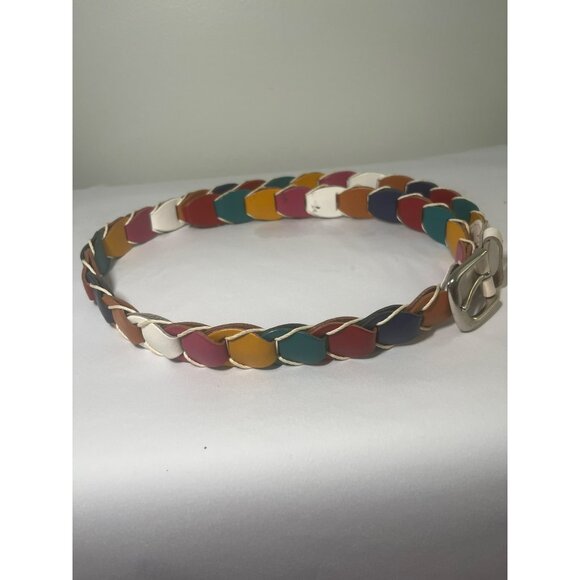 Braided Belt With Silver Buckle Multicolor Genuine Leather - Picture 2 of 7